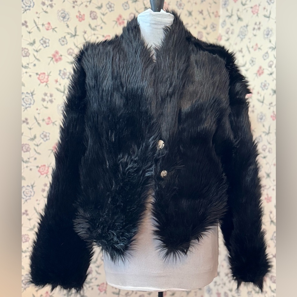 We The Free (Free People) Black Faux Fur Shaggy Cropped Jacket